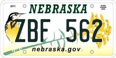NE license plate ZBF562