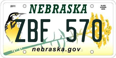 NE license plate ZBF570