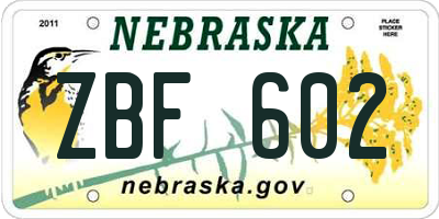 NE license plate ZBF602
