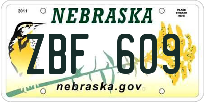NE license plate ZBF609