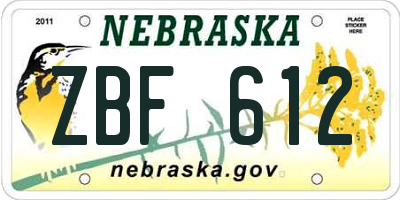 NE license plate ZBF612
