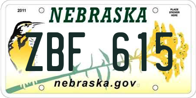 NE license plate ZBF615