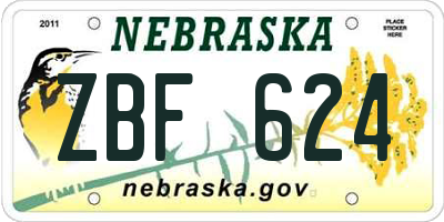 NE license plate ZBF624