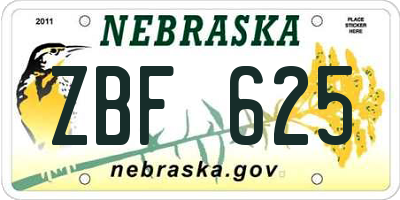 NE license plate ZBF625