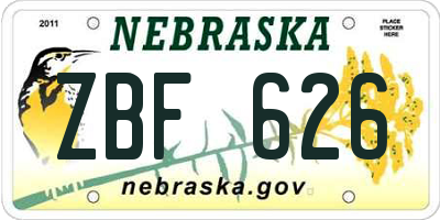 NE license plate ZBF626