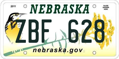NE license plate ZBF628