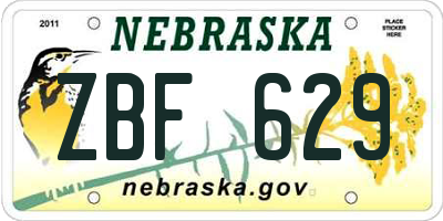 NE license plate ZBF629