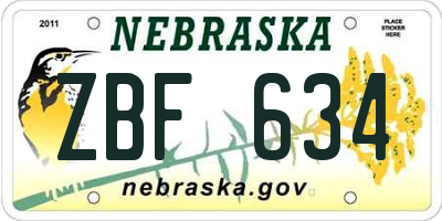NE license plate ZBF634