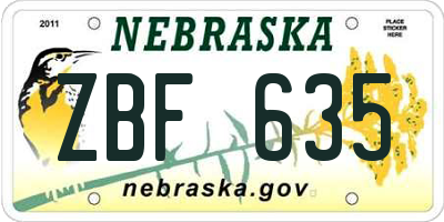 NE license plate ZBF635