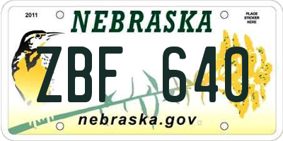 NE license plate ZBF640