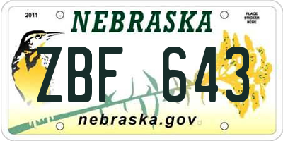 NE license plate ZBF643
