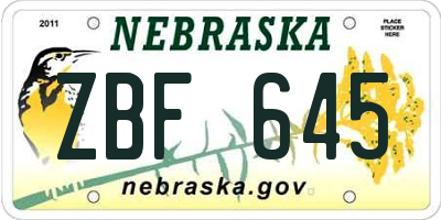 NE license plate ZBF645