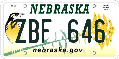 NE license plate ZBF646