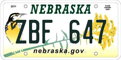 NE license plate ZBF647
