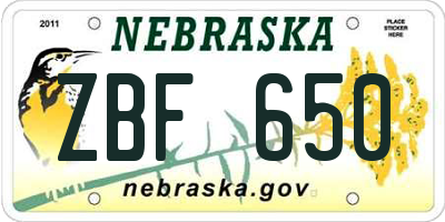 NE license plate ZBF650