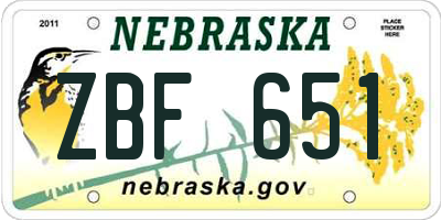 NE license plate ZBF651