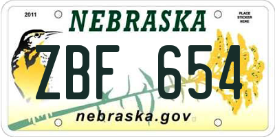 NE license plate ZBF654