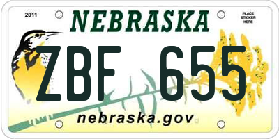 NE license plate ZBF655