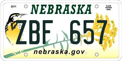 NE license plate ZBF657