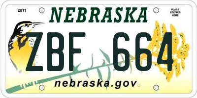 NE license plate ZBF664
