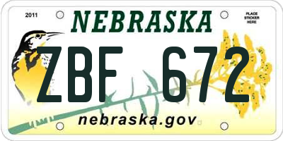 NE license plate ZBF672