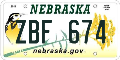 NE license plate ZBF674