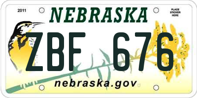 NE license plate ZBF676