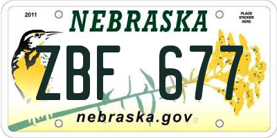 NE license plate ZBF677