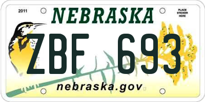 NE license plate ZBF693