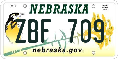 NE license plate ZBF709