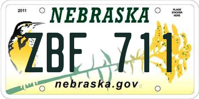 NE license plate ZBF711