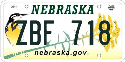 NE license plate ZBF718