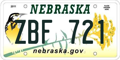 NE license plate ZBF721