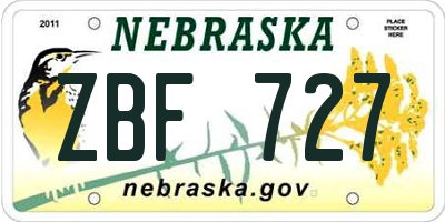 NE license plate ZBF727