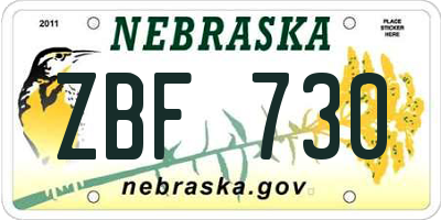 NE license plate ZBF730