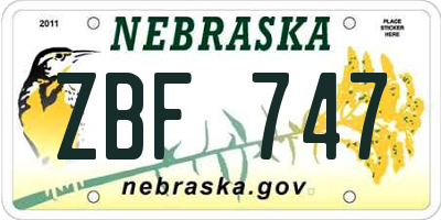 NE license plate ZBF747