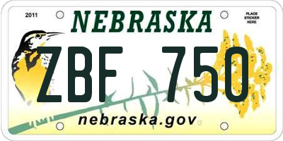 NE license plate ZBF750