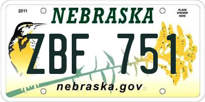 NE license plate ZBF751