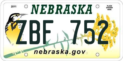 NE license plate ZBF752