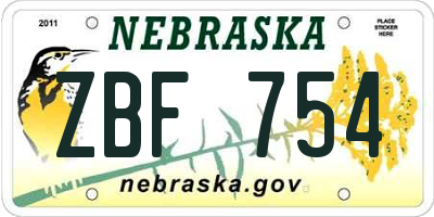 NE license plate ZBF754