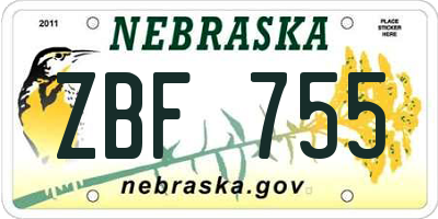 NE license plate ZBF755