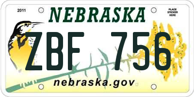 NE license plate ZBF756
