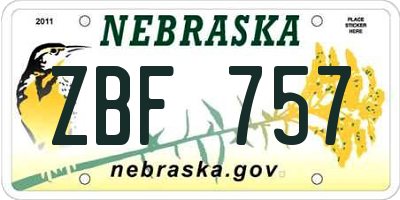 NE license plate ZBF757