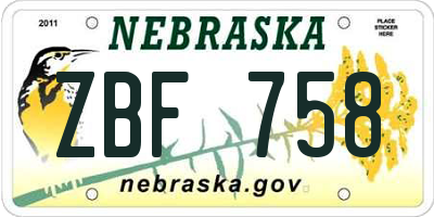 NE license plate ZBF758