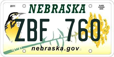 NE license plate ZBF760