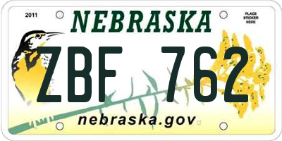 NE license plate ZBF762