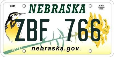 NE license plate ZBF766