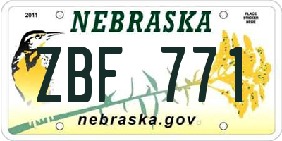 NE license plate ZBF771