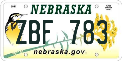 NE license plate ZBF783