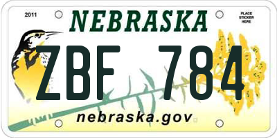 NE license plate ZBF784